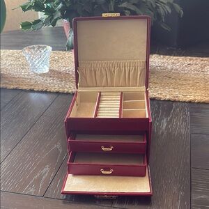 Elegant Red Jewelry Box with Drawers